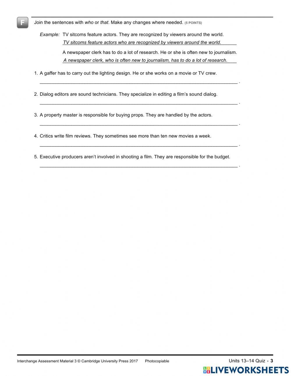 Interchange 3 Units 13-14 Quiz