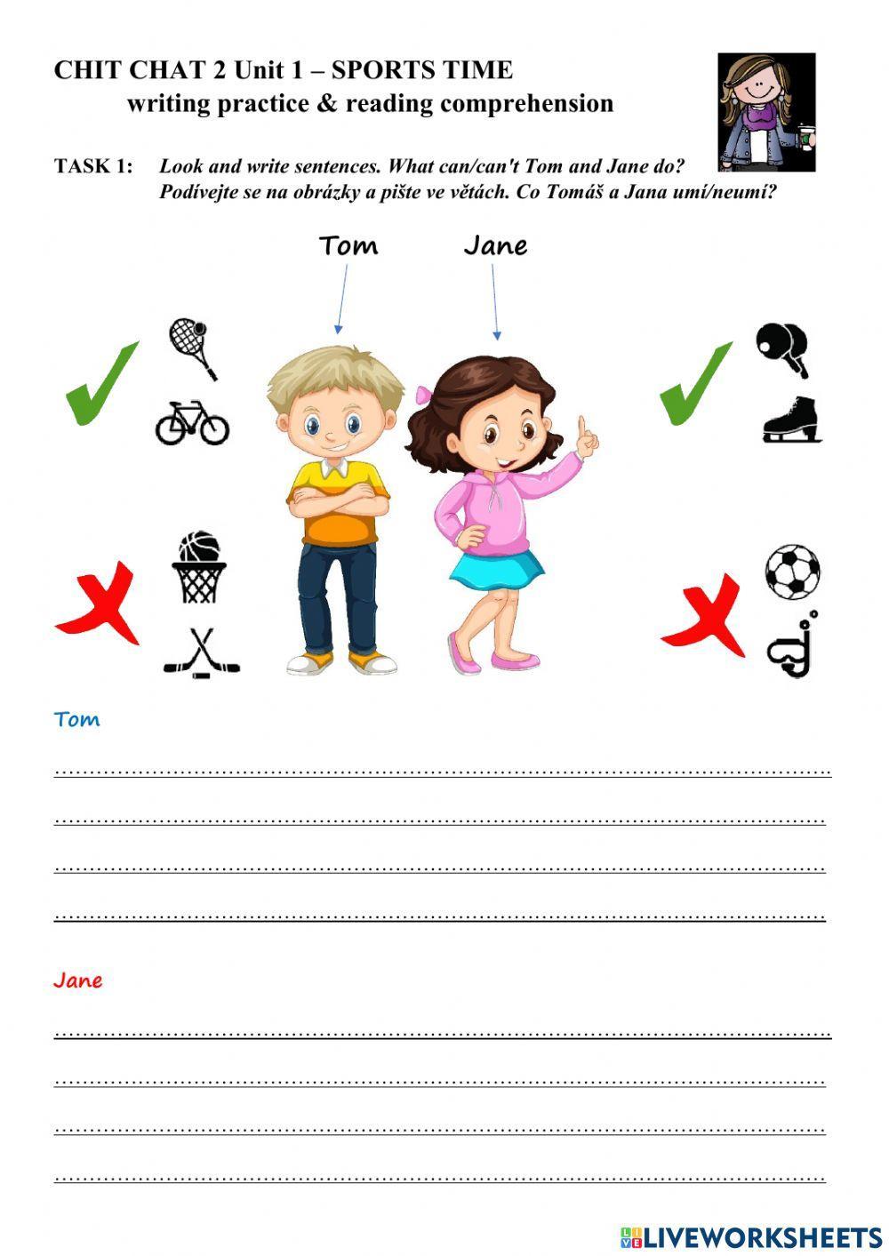 Chit Chat 2 Unit 1 - Sports time (writing and reading practice)