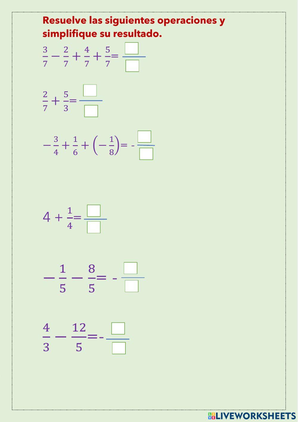 Adiciòn y sustracciòn de nùmeros racionales