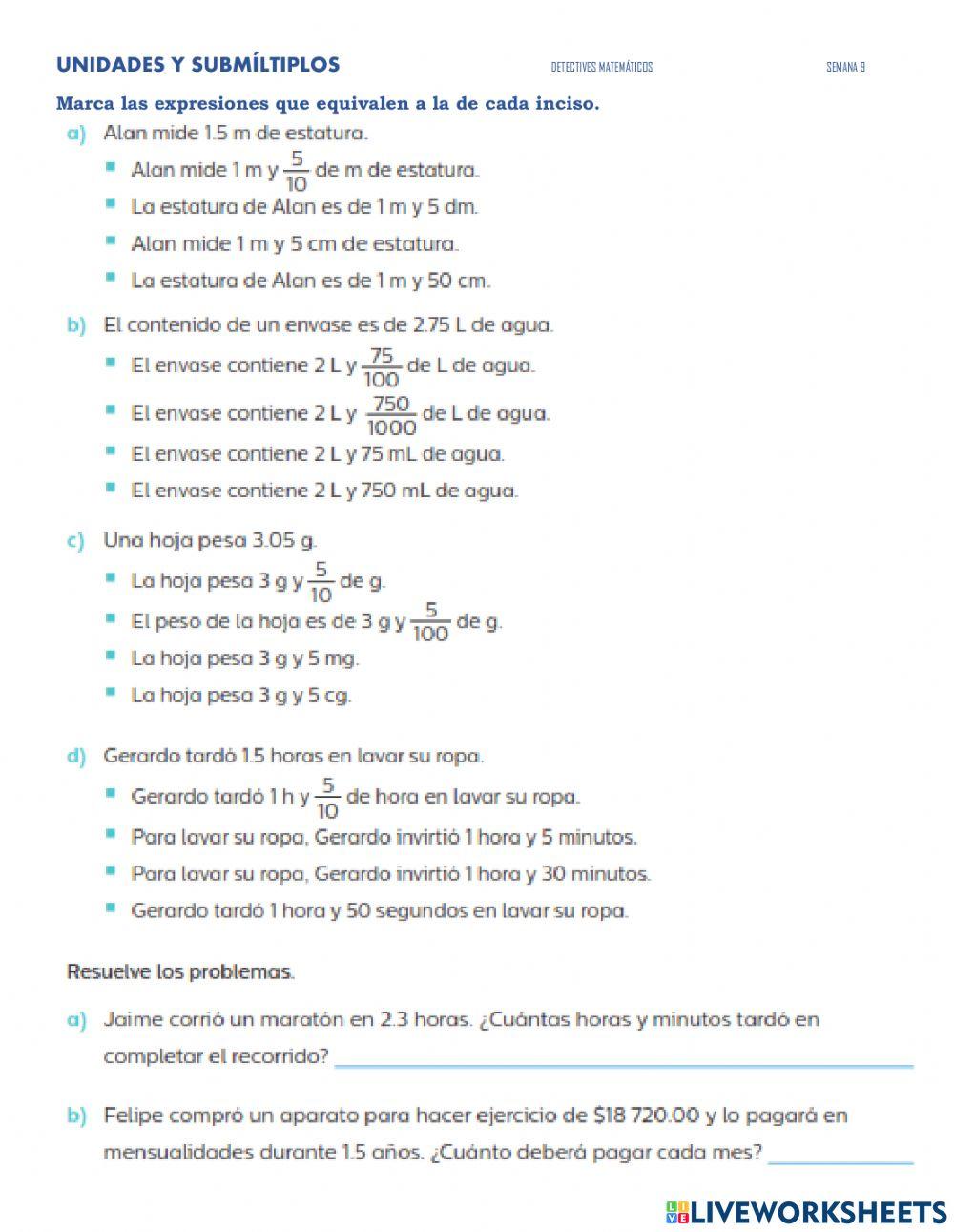 Parte decimal en medidas