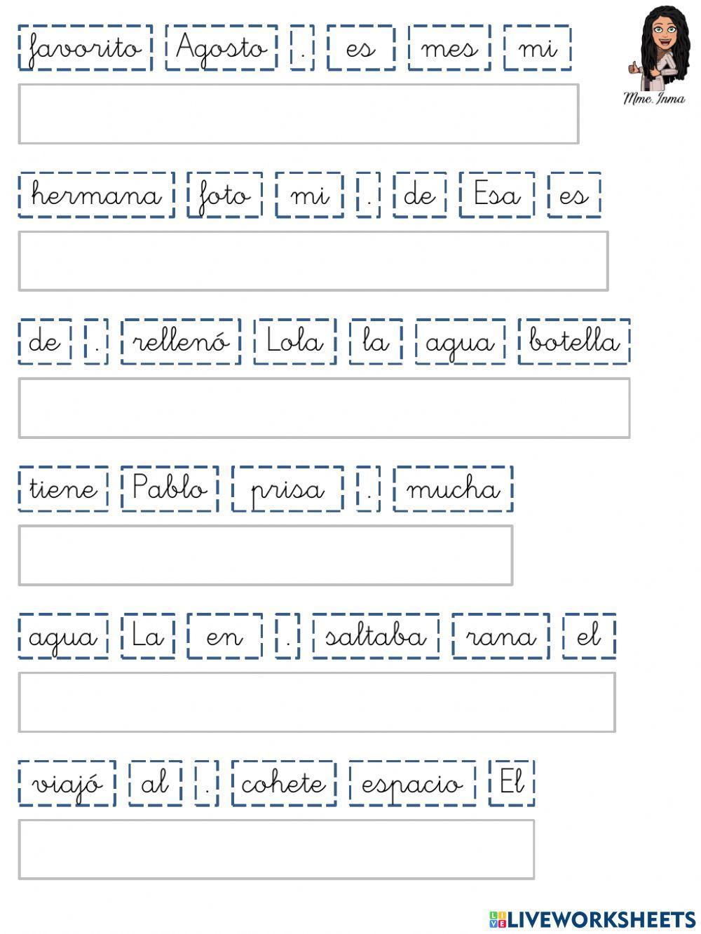 Ordenando palabras para formar oraciones