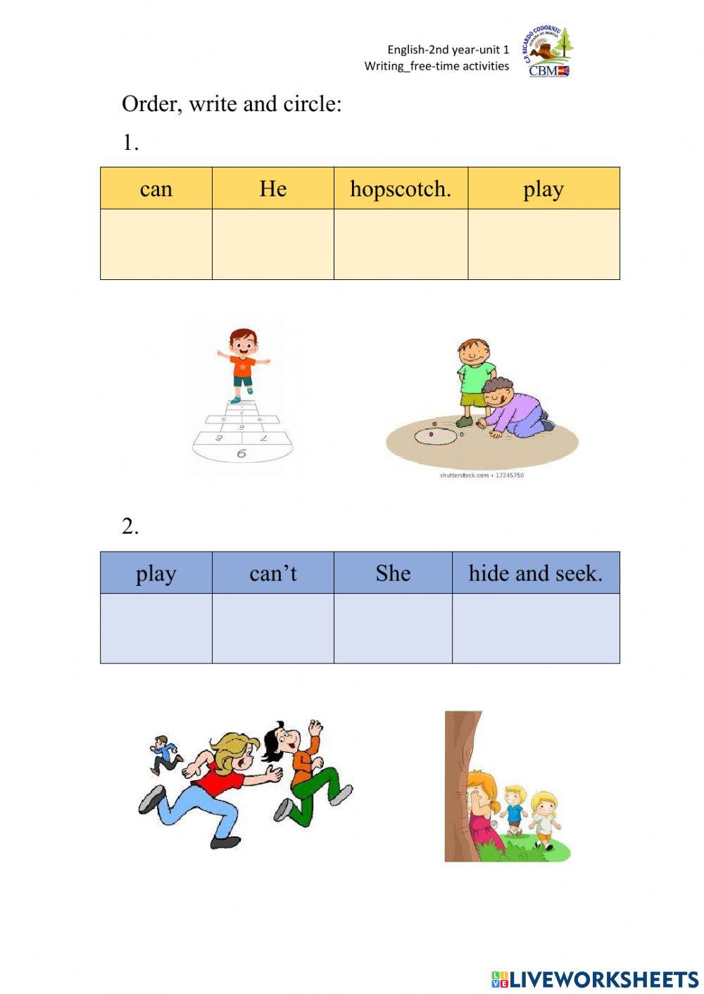 Order and circle-can-free-time activities
