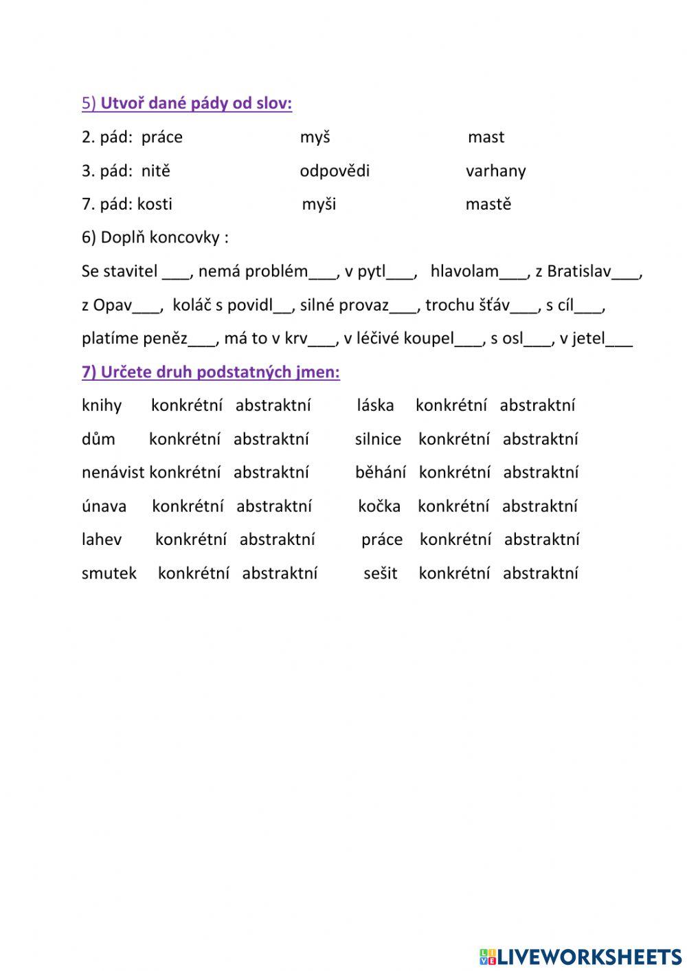 Podstatná jména - test
