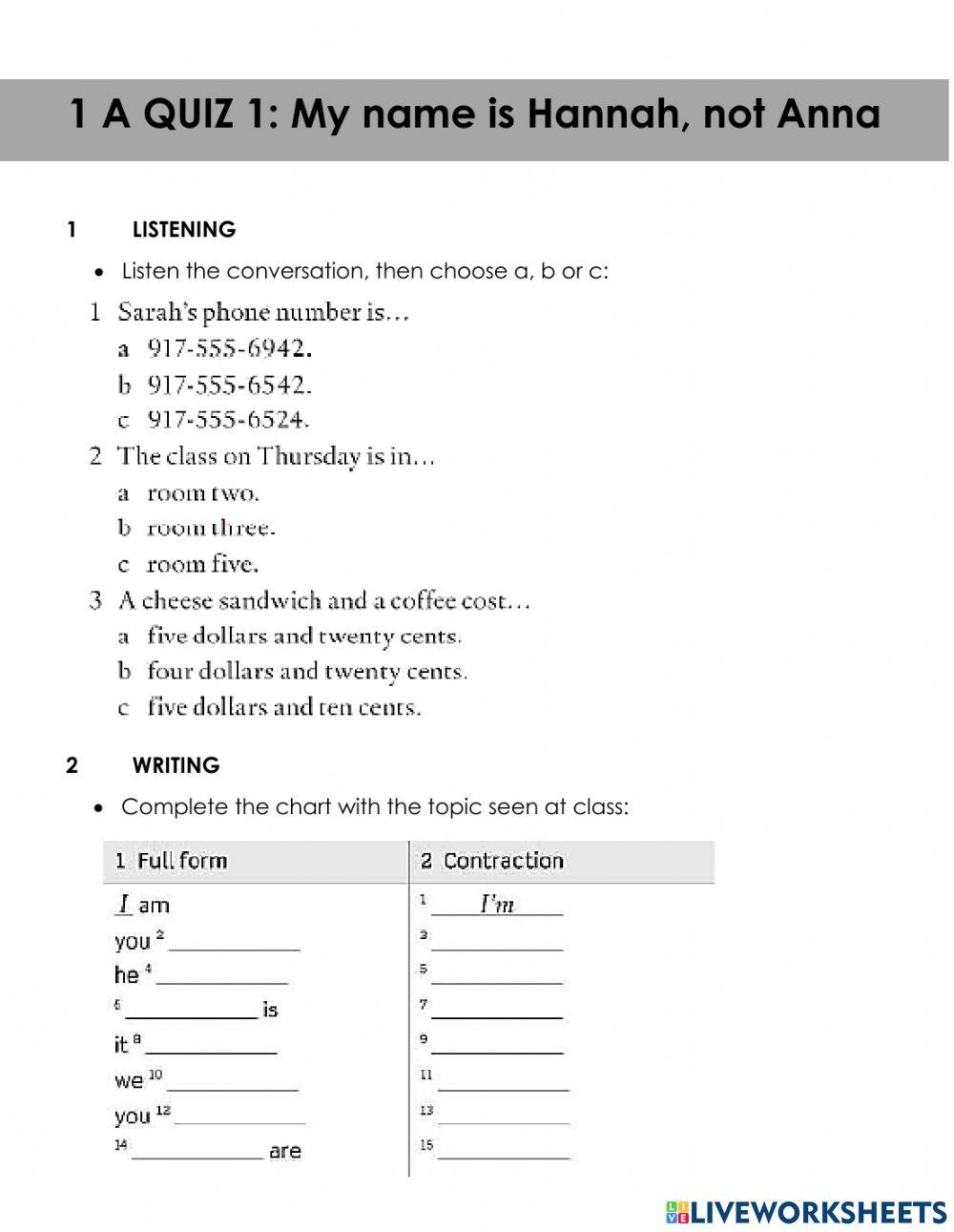 LESSON 1 PART A: My name is Hannah, not Anna