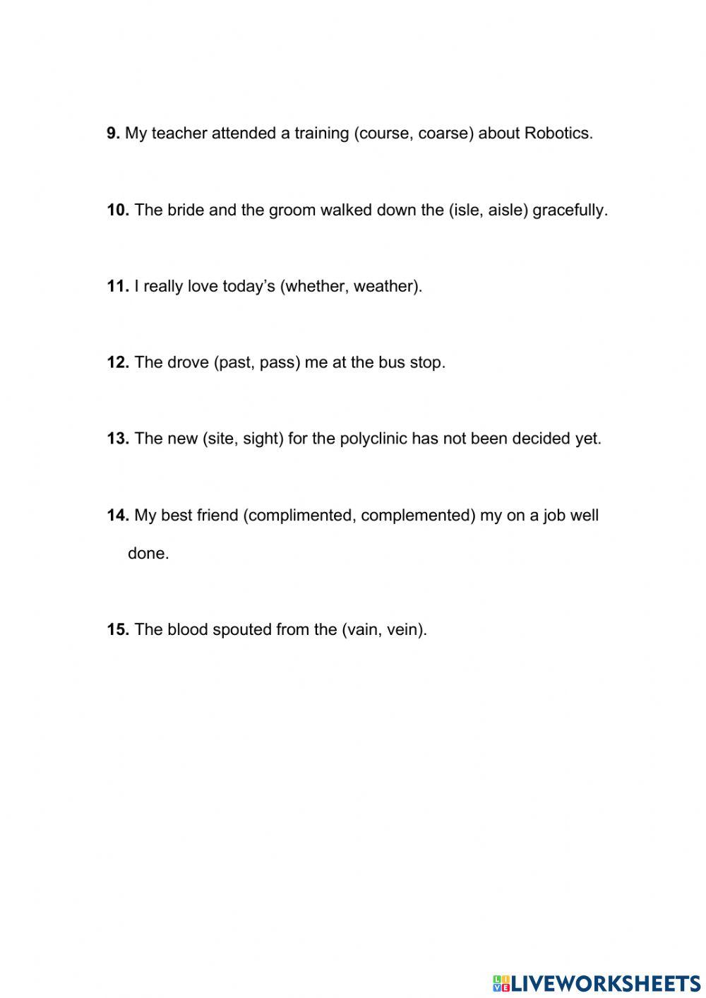 Easily Confused Words Exercise