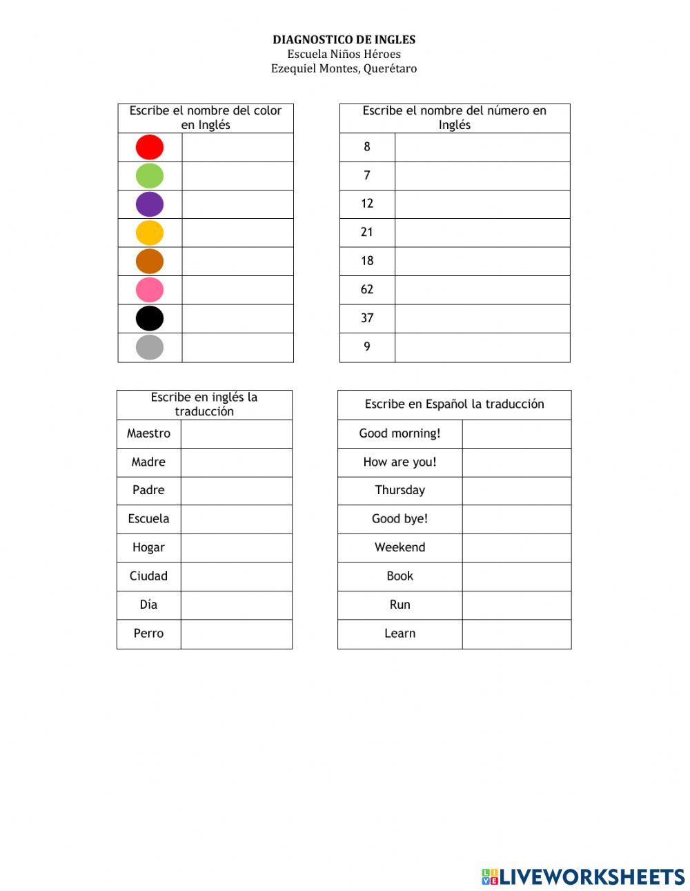 Diagnostico de Inglés primaria