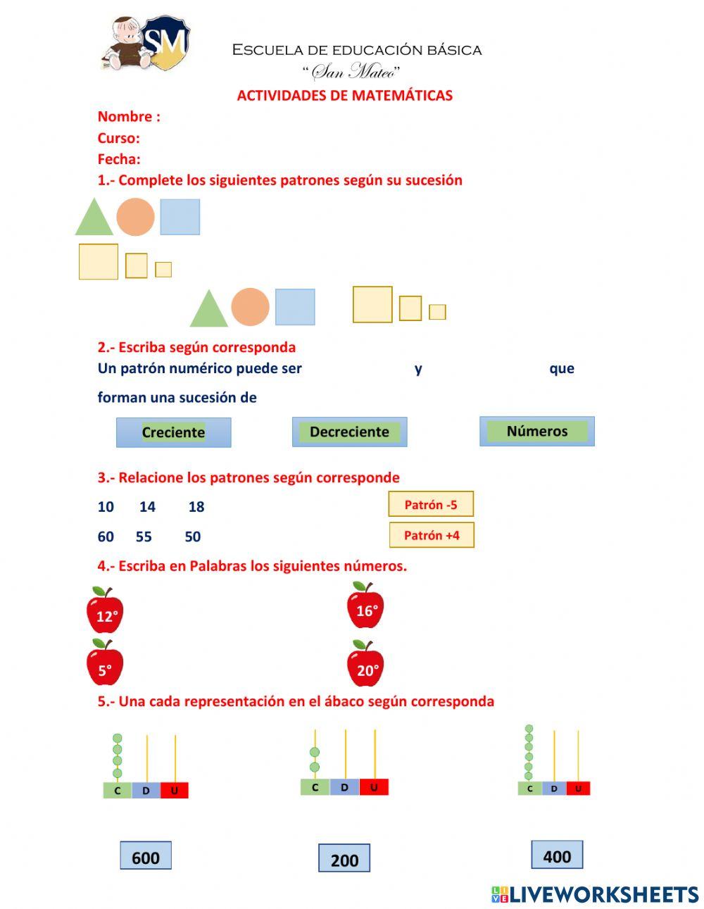 Actividades de Matemáticas