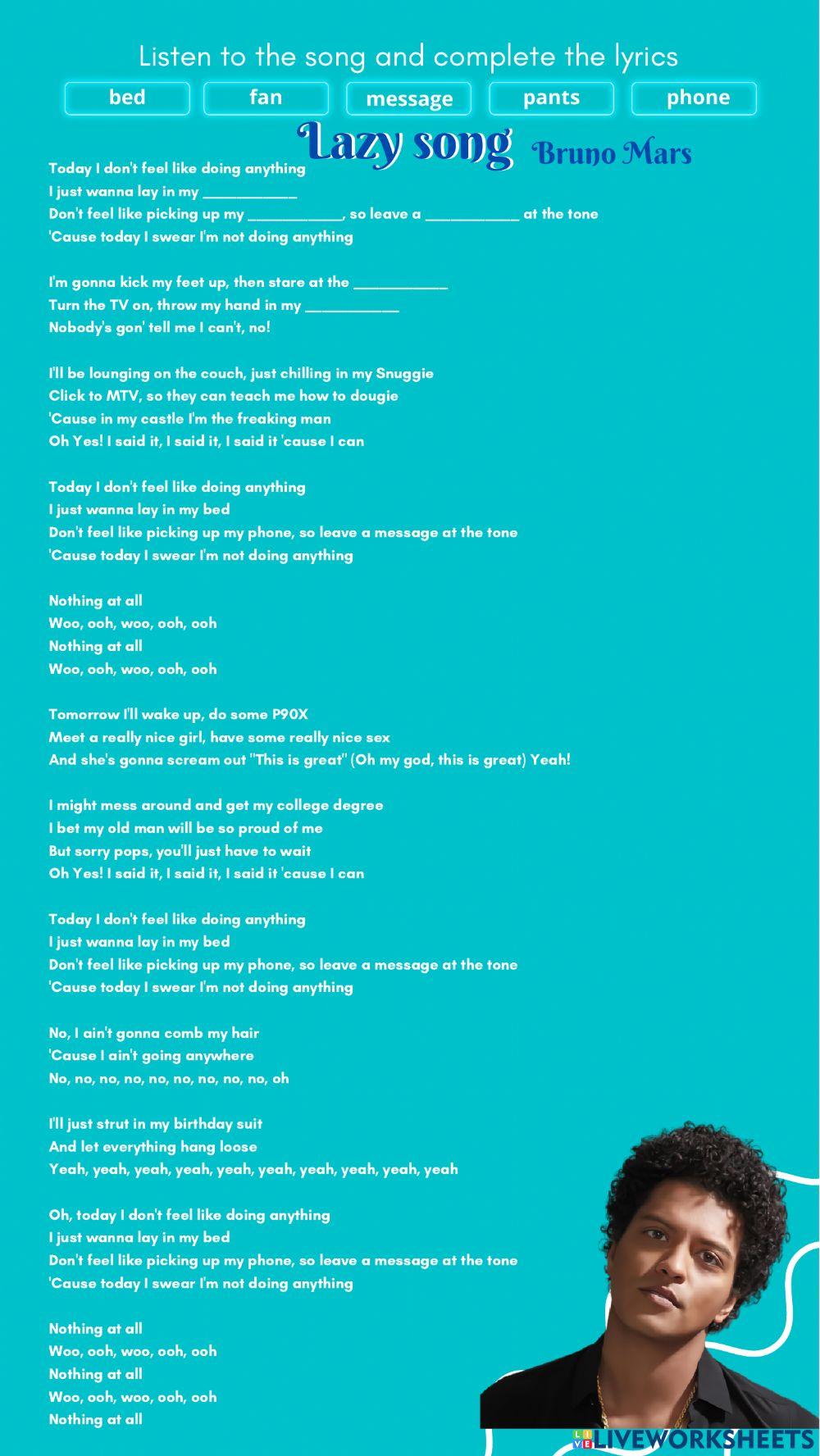 Lazy song Bruno Mars