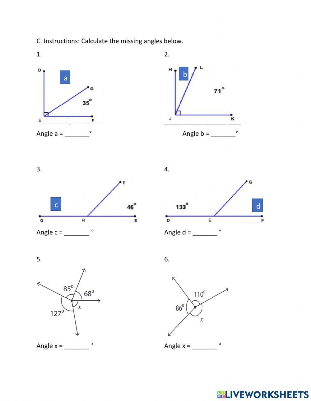 Complementary, Supplementary and Angles at a point