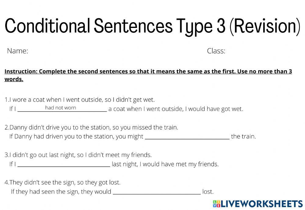 Conditional Sentences Type 3 (Revision)