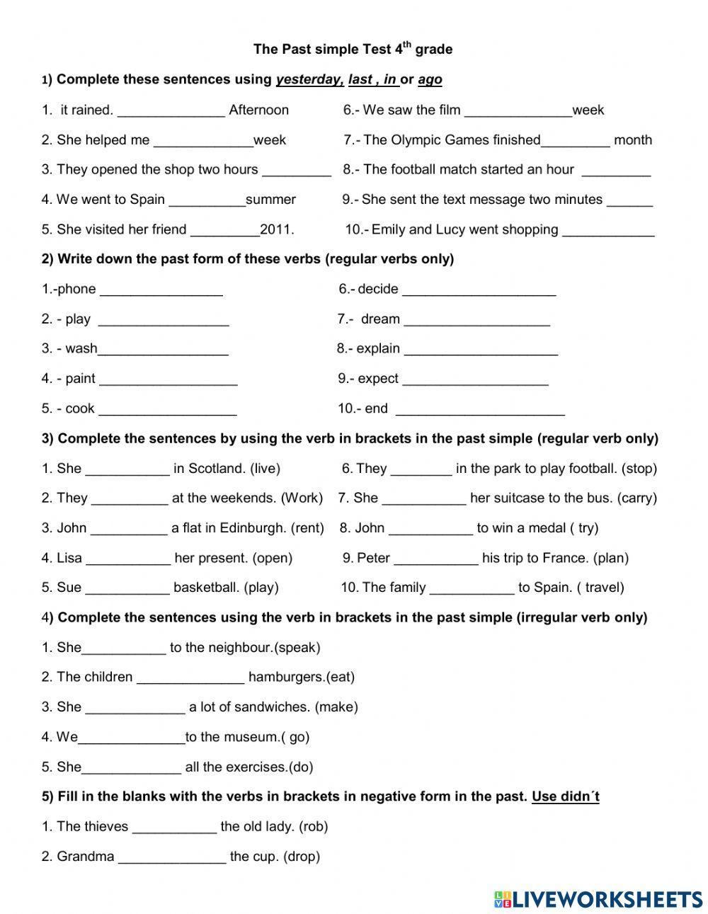 The Past Simple Tense 4th Grade