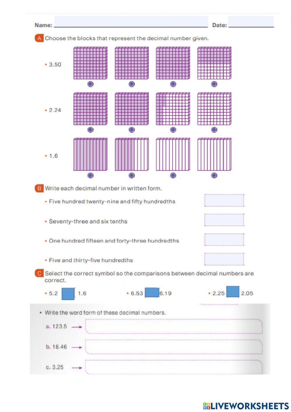 Decimal free online activity live worksheets