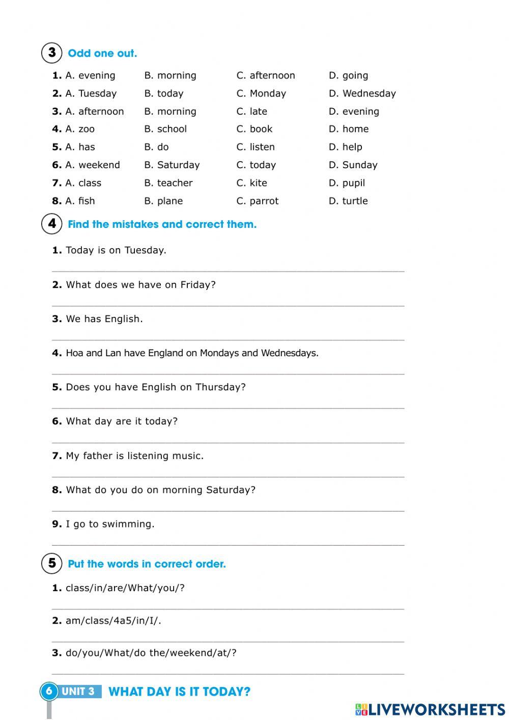 Hand out worksheet grade 4