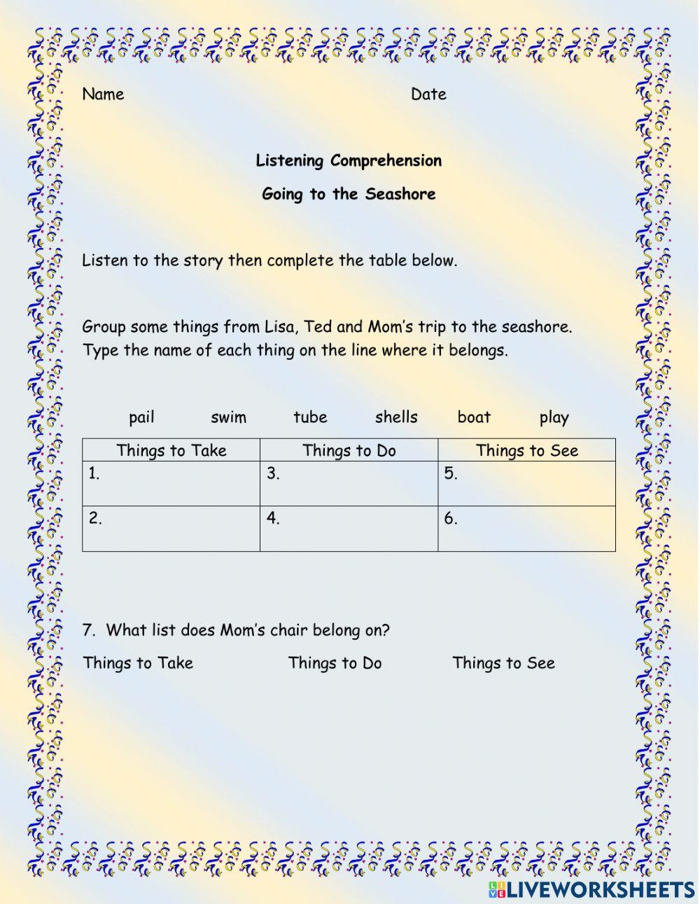 Listening Comprehension Classifying