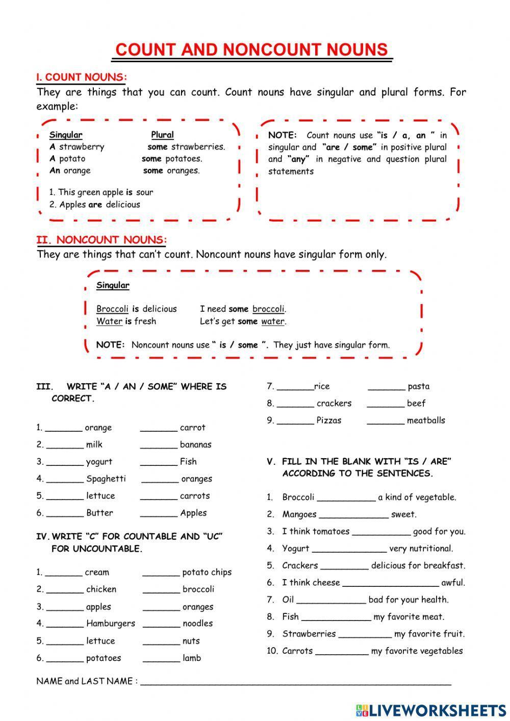 Count and noncount nouns