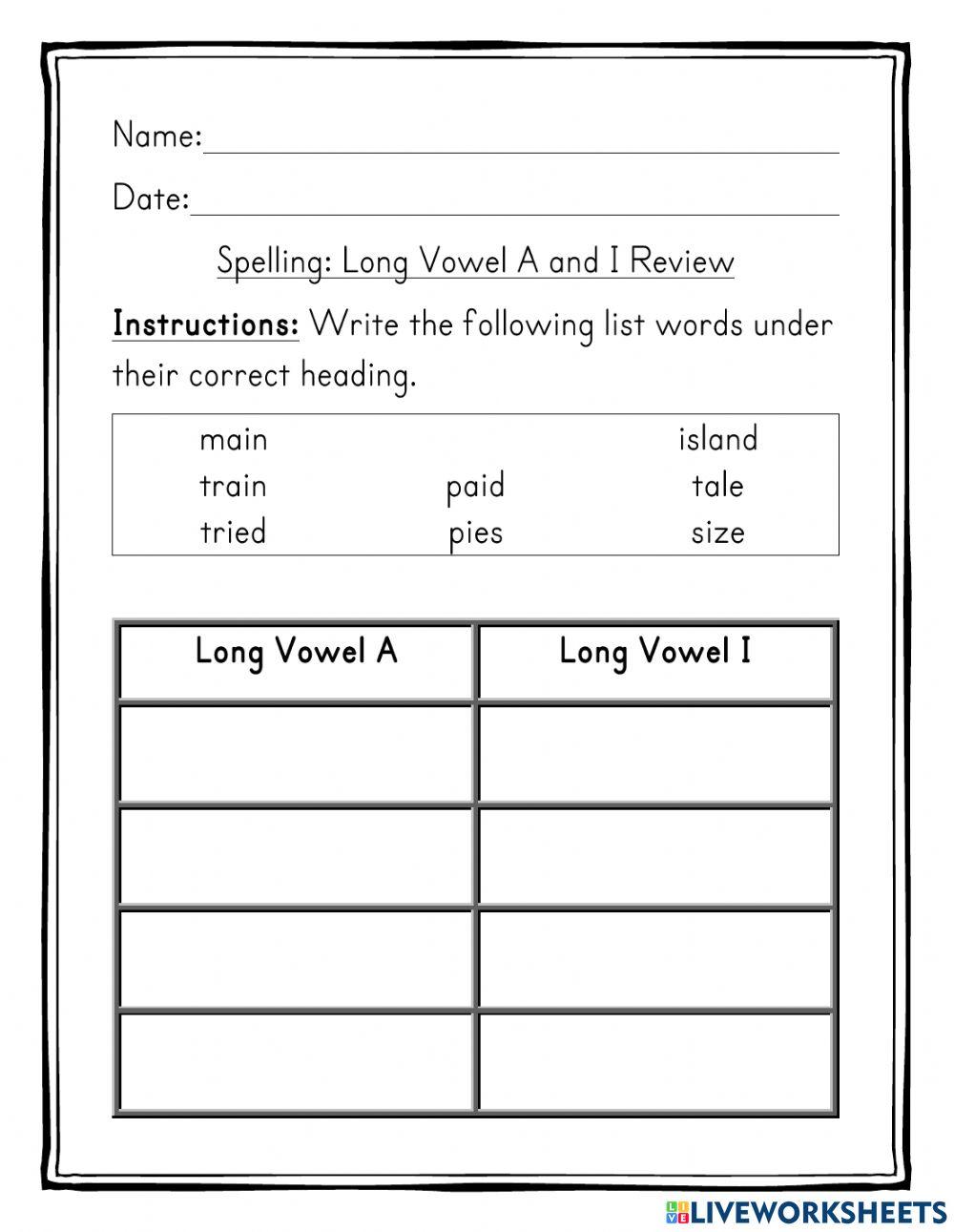 Long Vowel A and I Review
