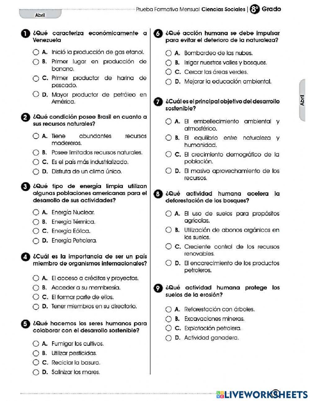 Prueba formativa de ciencias sociales