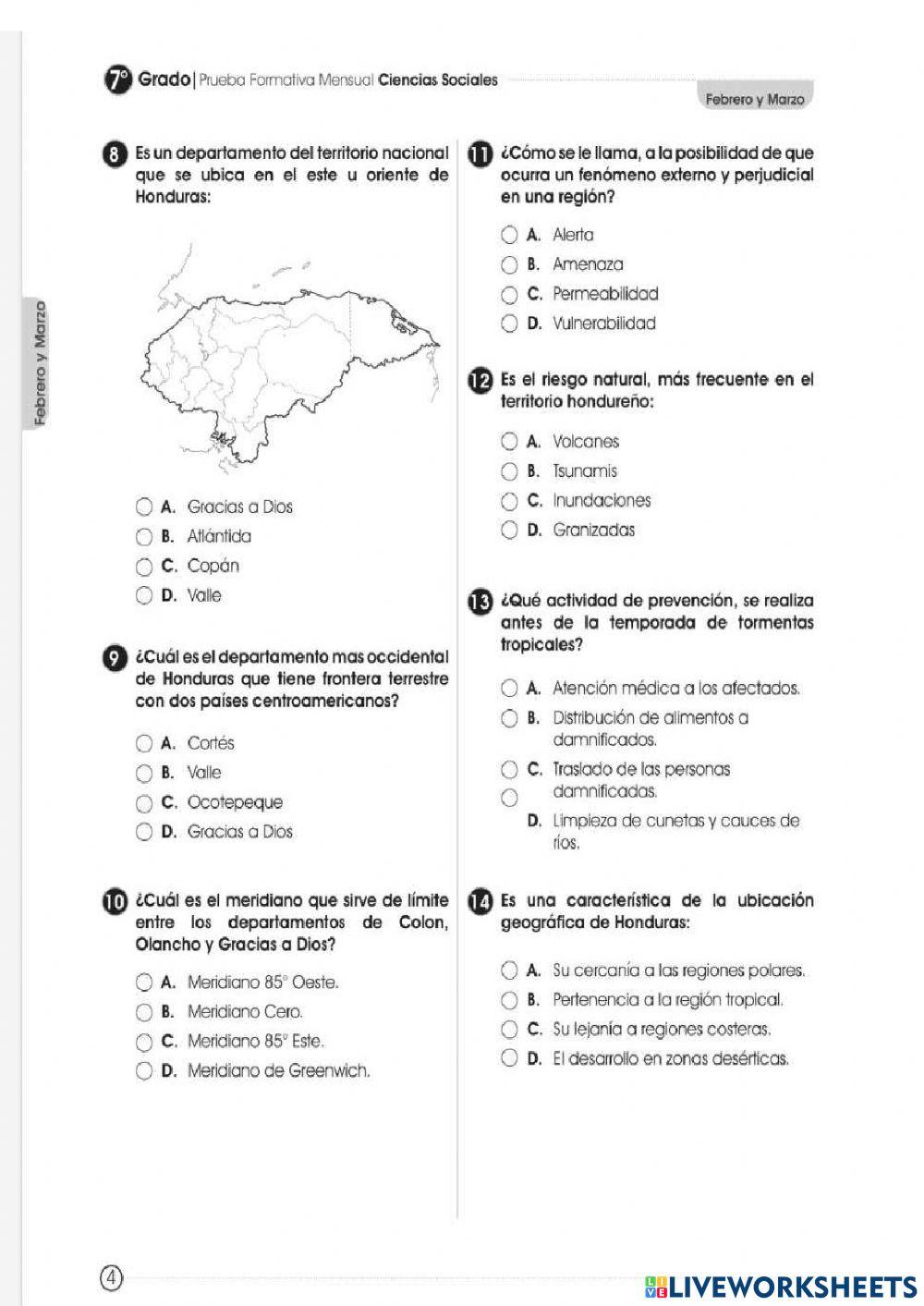 Prueba formativa SEPTIMO  GRADO  ciencias sociales febrero , marzo y abril