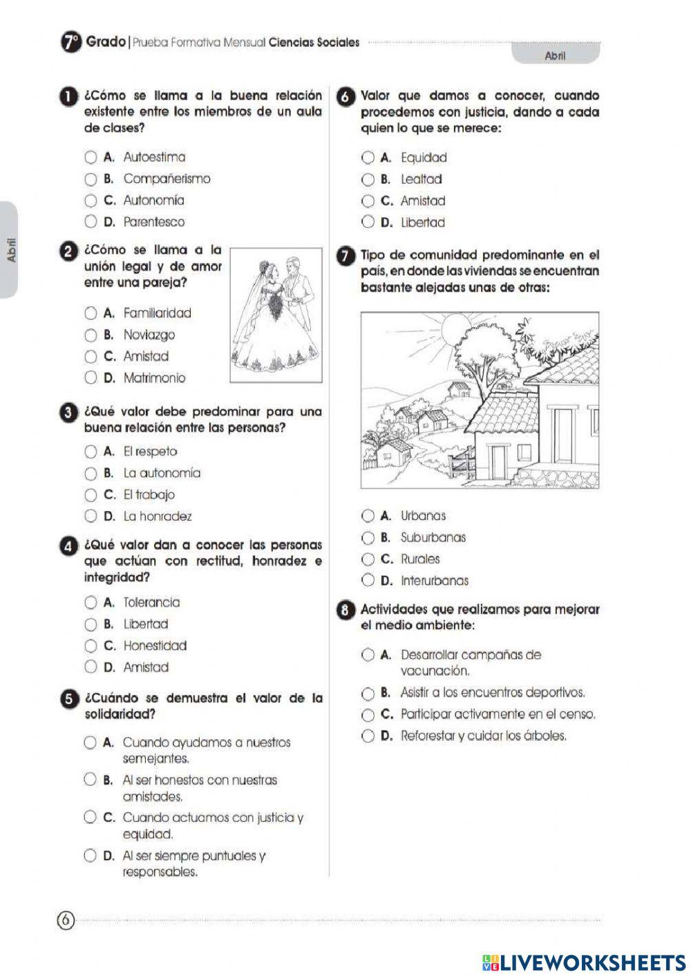 Prueba formativa SEPTIMO  GRADO  ciencias sociales febrero , marzo y abril