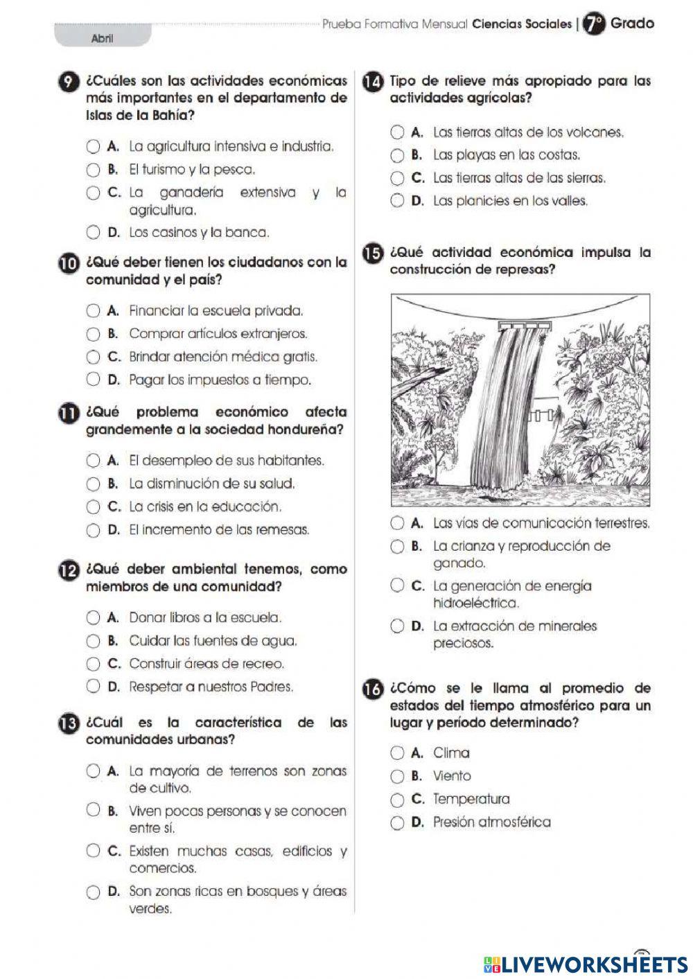 Prueba formativa SEPTIMO  GRADO  ciencias sociales febrero , marzo y abril