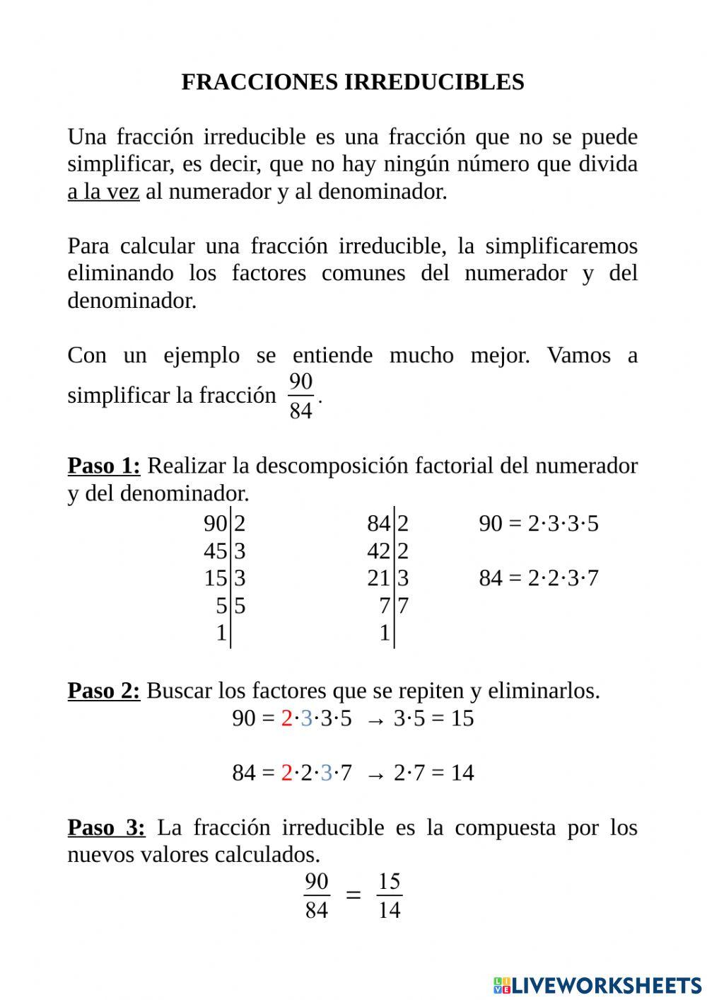 Simplificación de fracciones