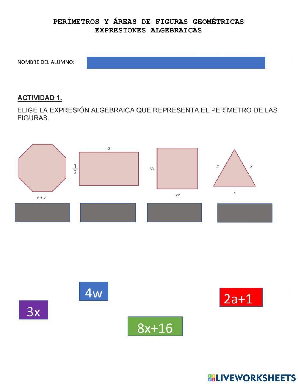Perimetro y areas de figuras con expresiones algebraicas