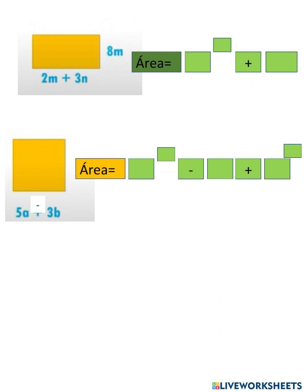 Perimetro y areas de figuras con expresiones algebraicas