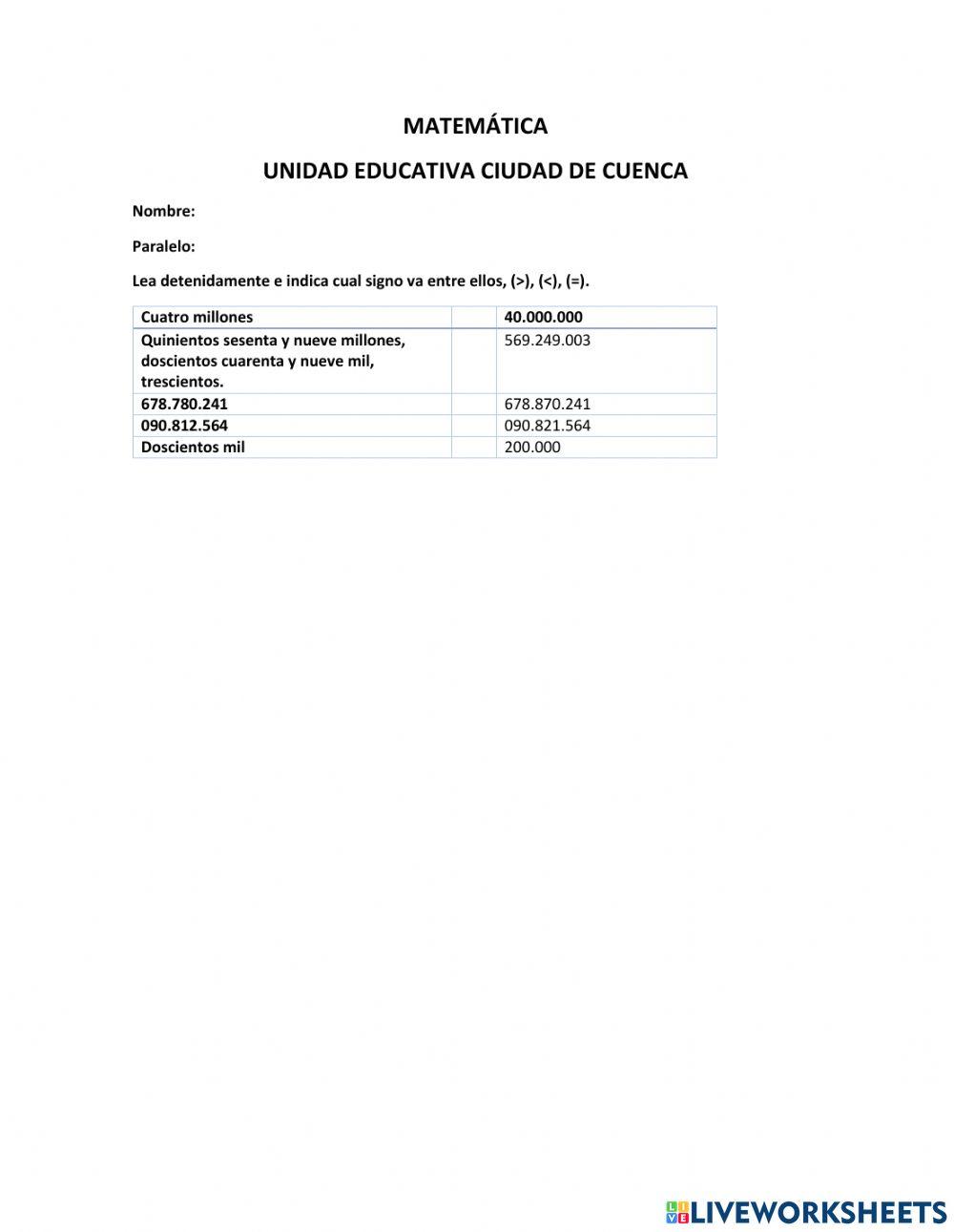 Mayor que, menor que, igual que