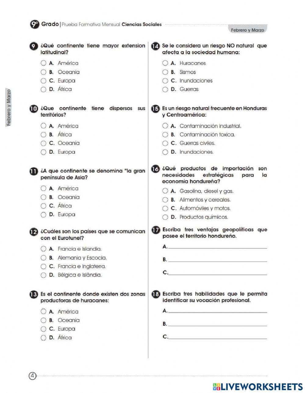 Prueba formativa de ciencias sociales Noveno