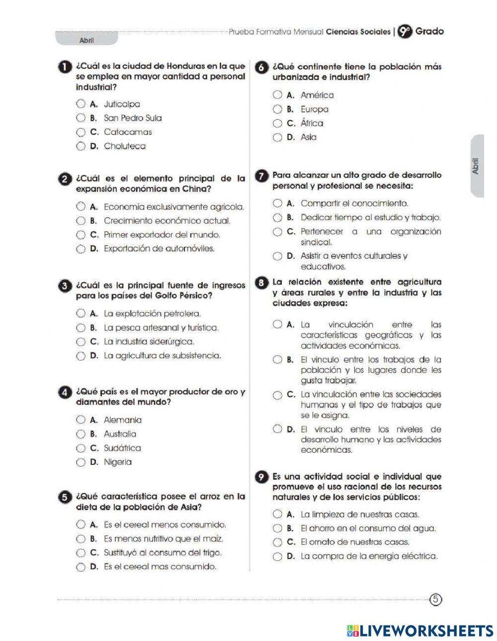 Prueba formativa de ciencias sociales Noveno