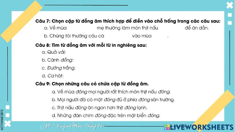 Phiếu bài ôn cuối tuần