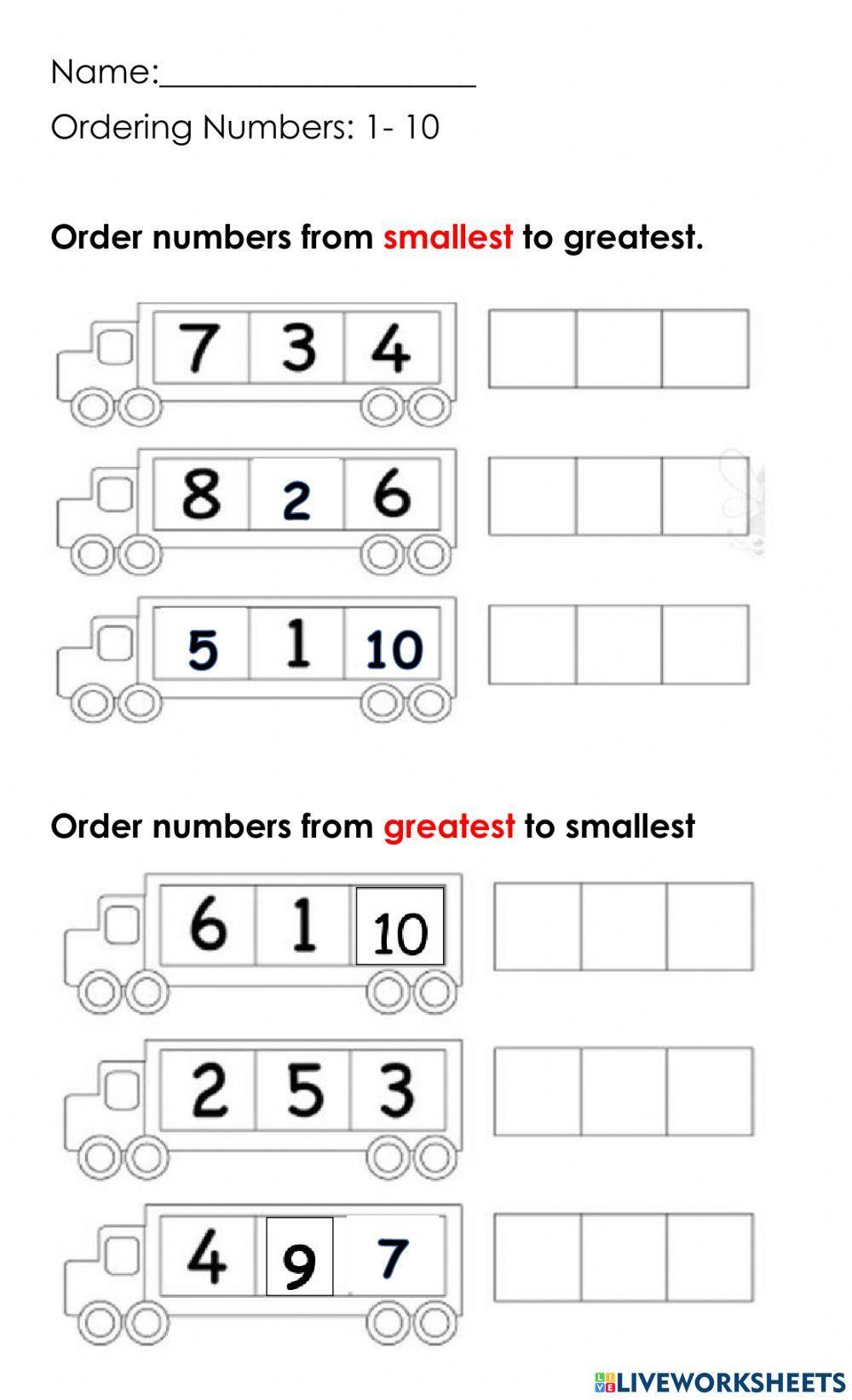 1555355 Comparing and Ordering Numbers to 10