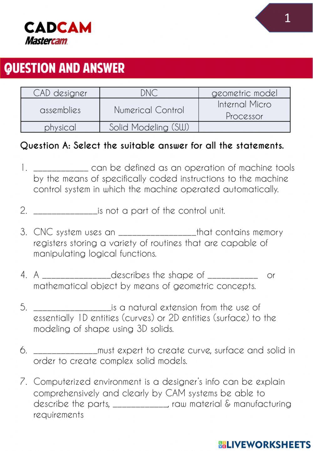 Cad Cam Introduction Quiz 1555411 | HASNY ABDUL JALIL