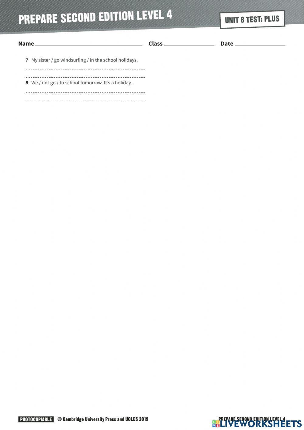 Prepare 4 - Unit 8 test