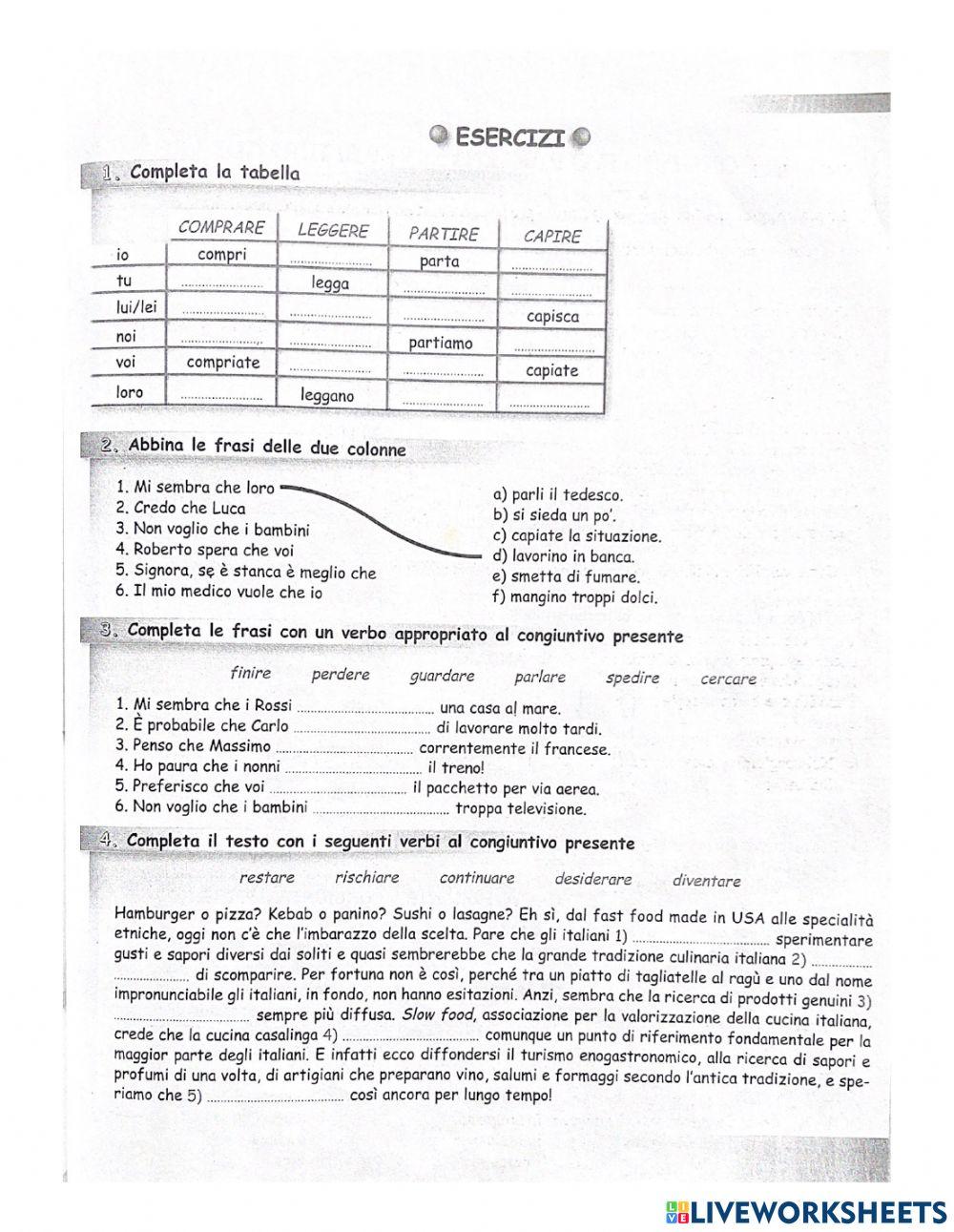 2B1 Esercizi Congiuntivo Presente Verbi Regolari Online Exercise 2B1 Esercizi Congiuntivo Presente Verbi Regolari Online Exercise