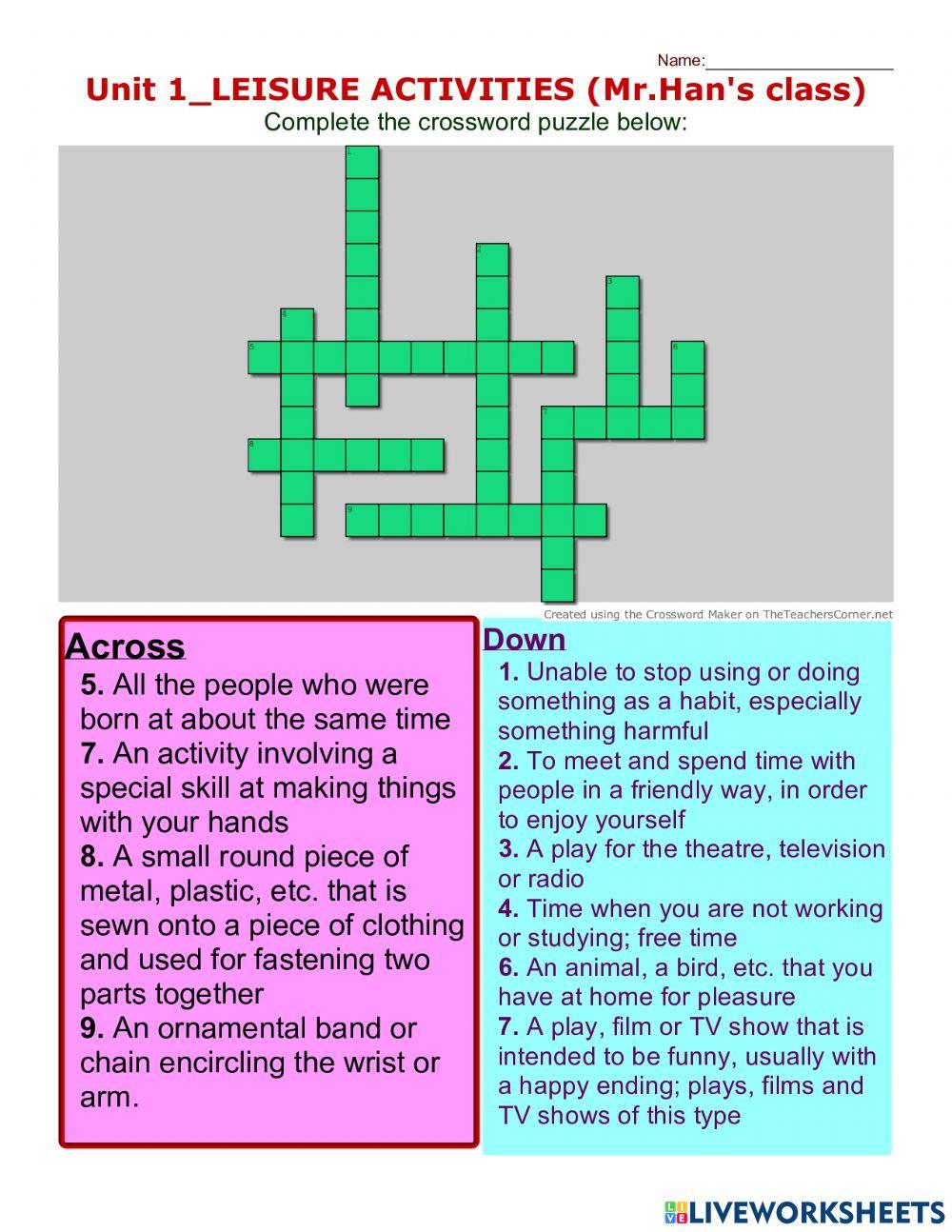Unit 1 leisure activities mr han s class worksheet live worksheets