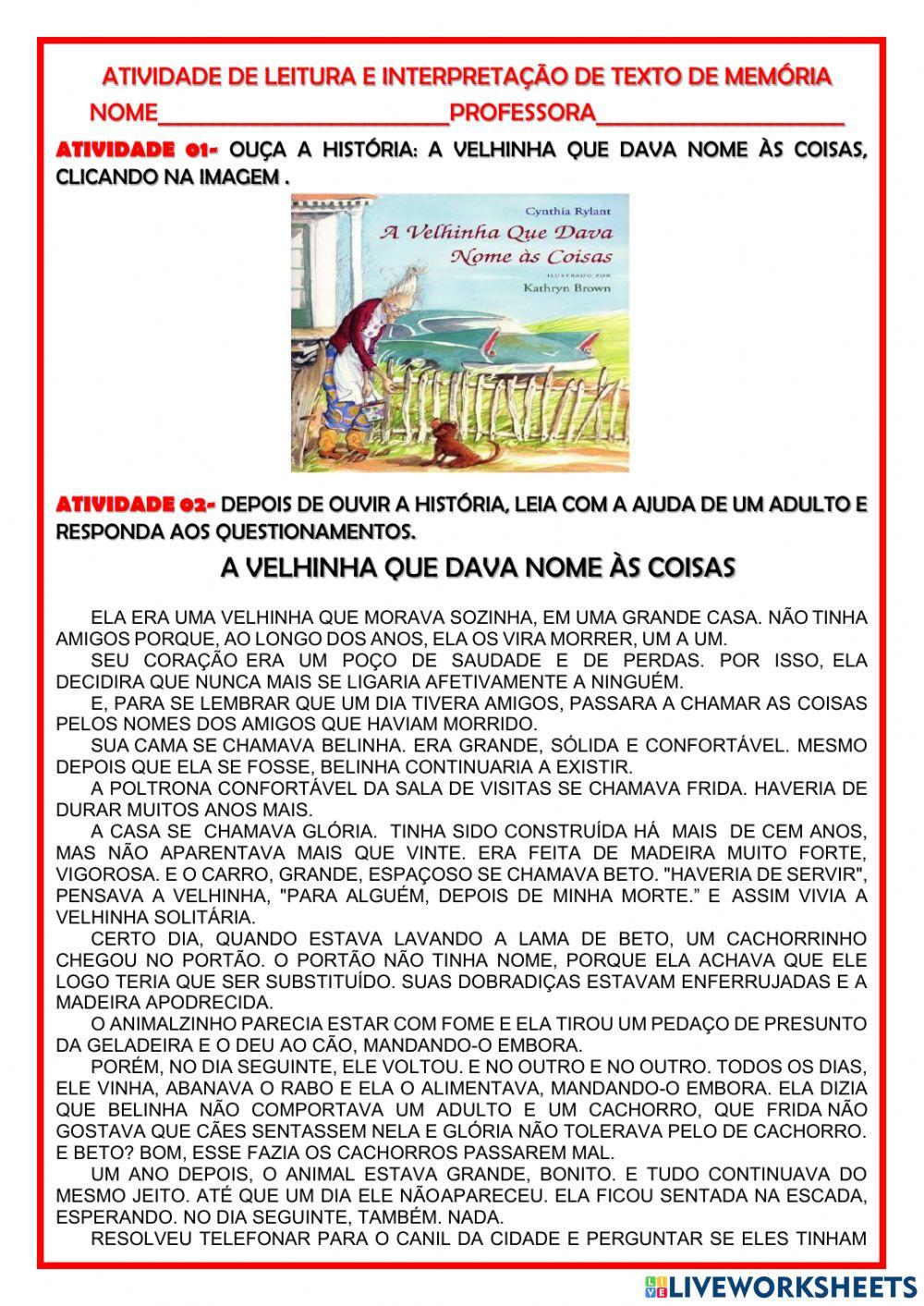 Leitura e interpretação de texto de memória