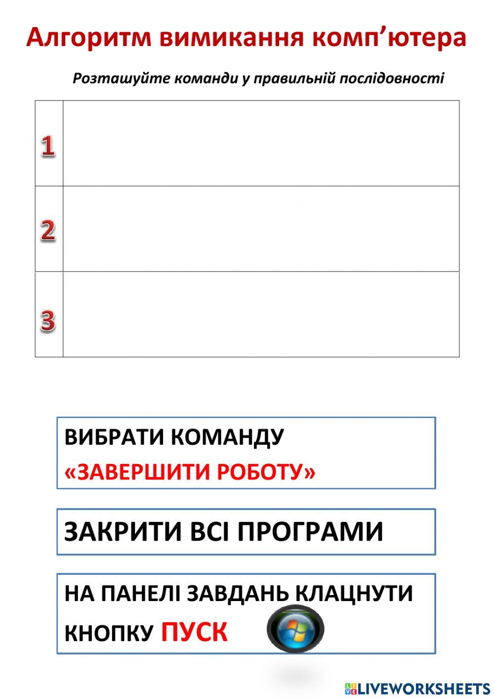 Алгоритм вимикання комп'ютера