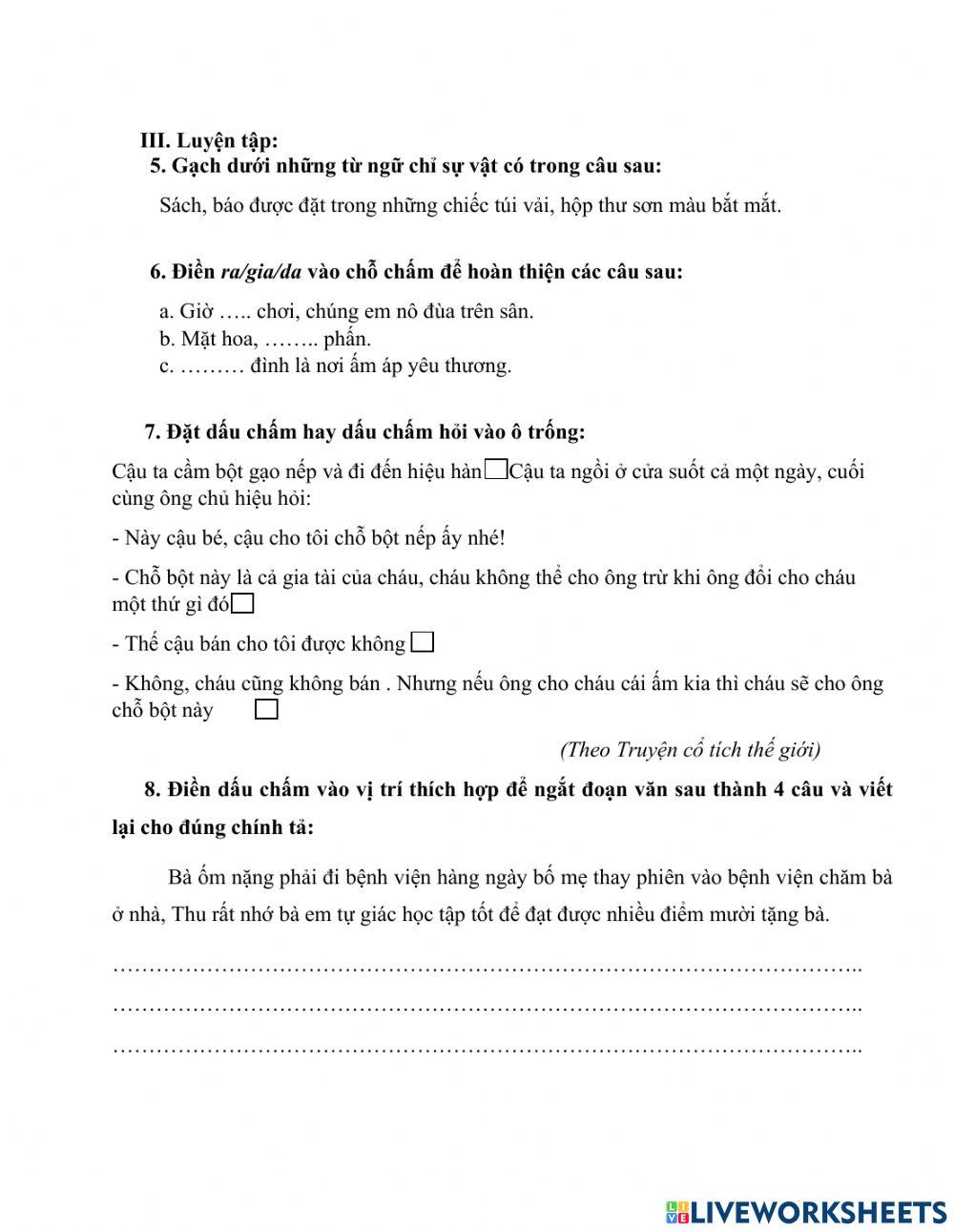 Phiếu Tiếng Việt cuối tuần 7