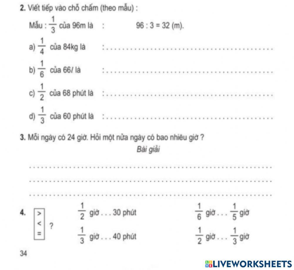 VBT Toán 3 trang 34