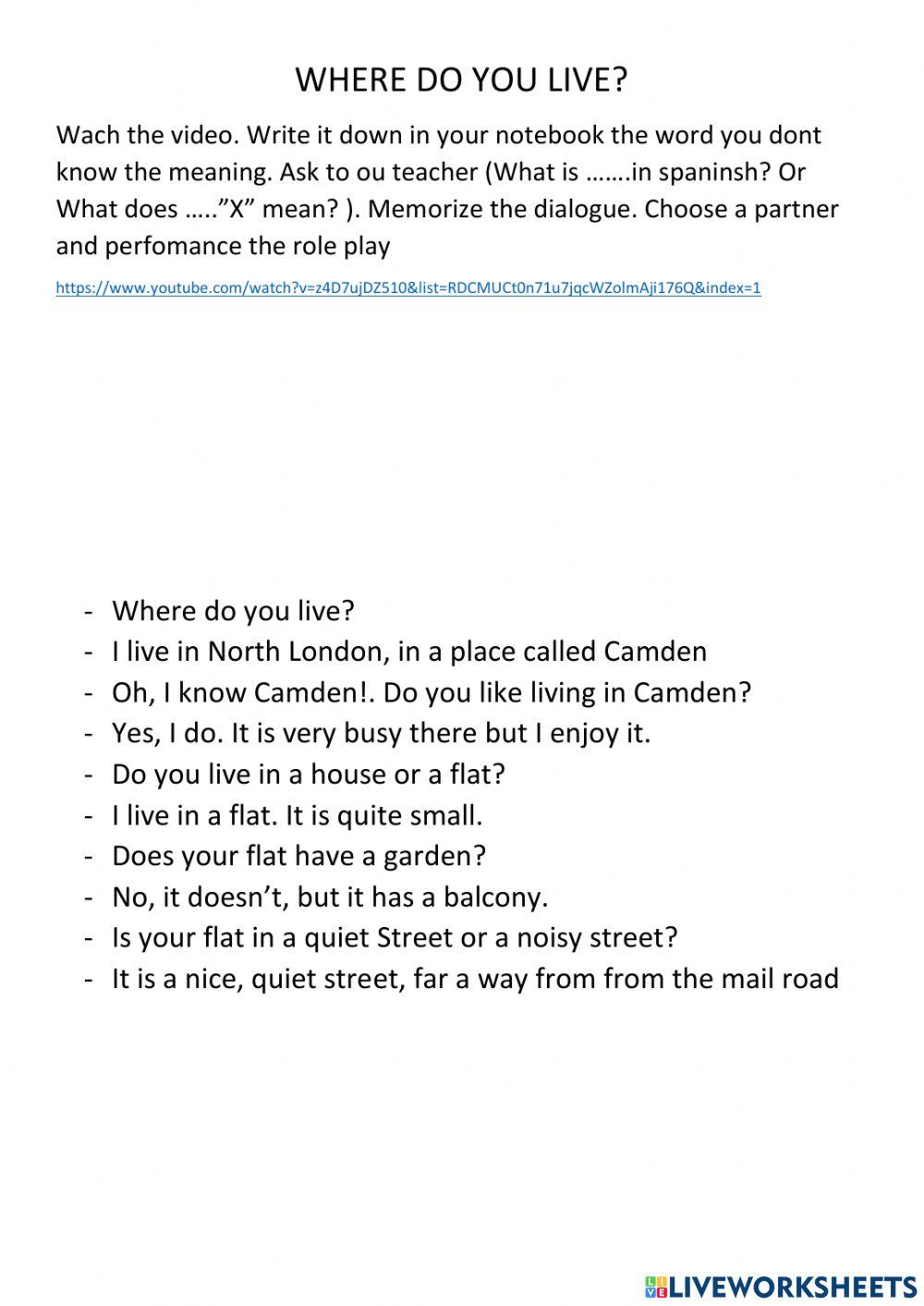 Where do you live? Role play Where do you live? Role play