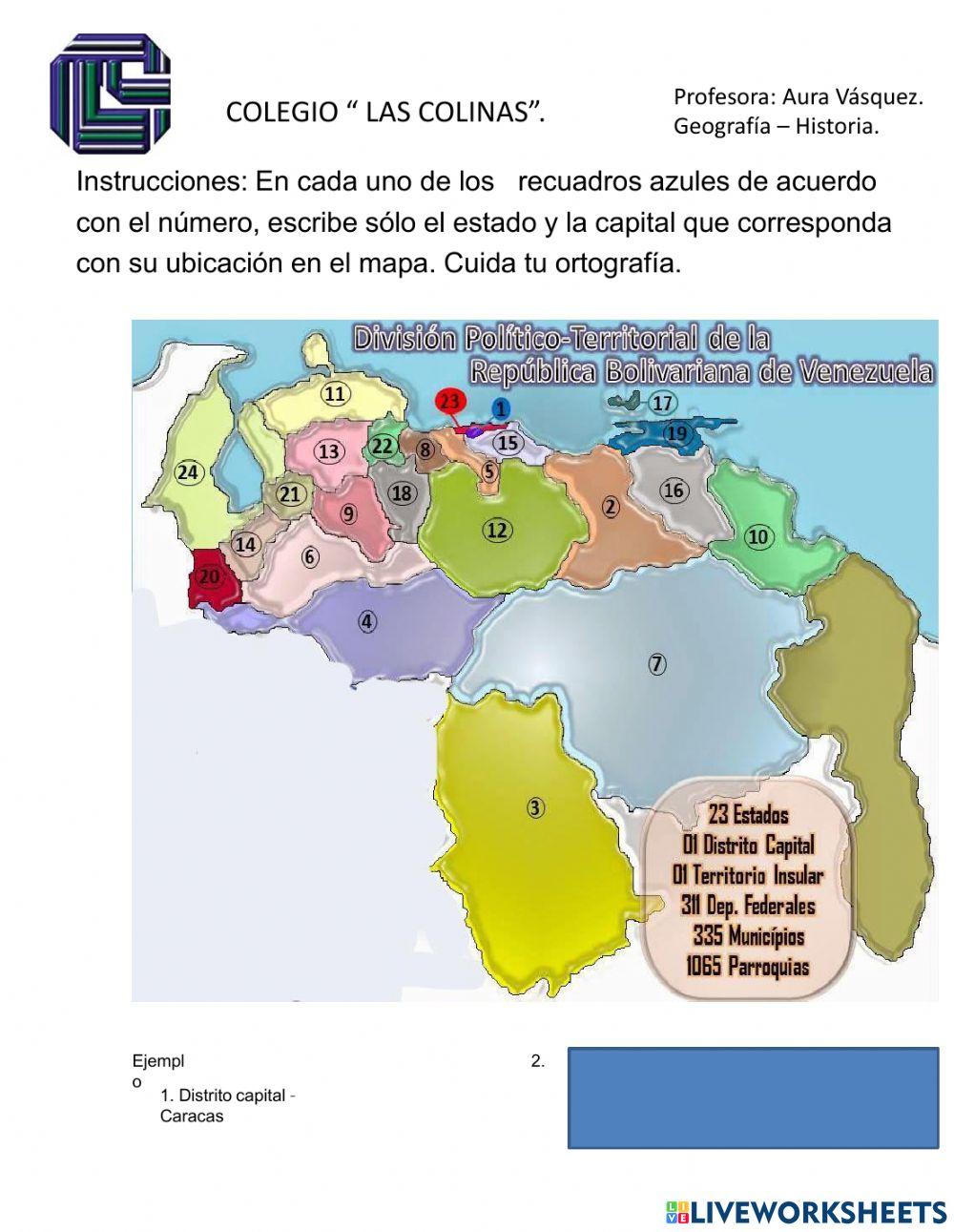 Mapa de Venezuela y sus Capitales.