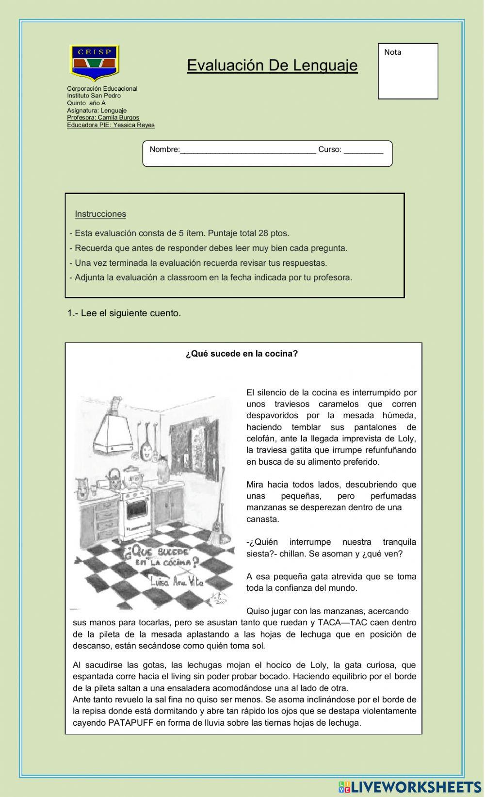 Evaluación verbos, sujeto y predicado
