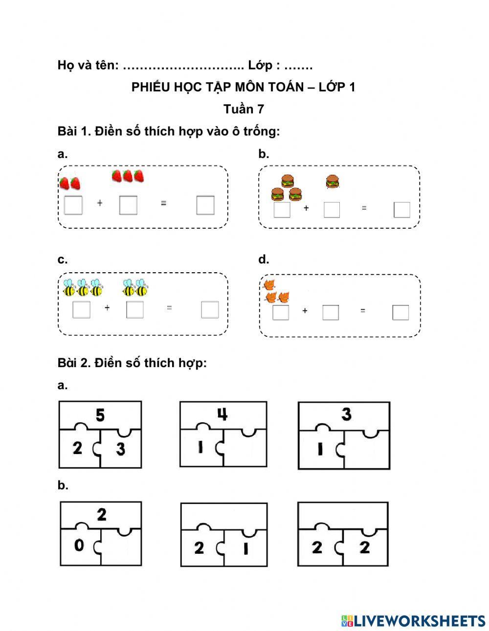 Các phép cộng trong phạm vi 6