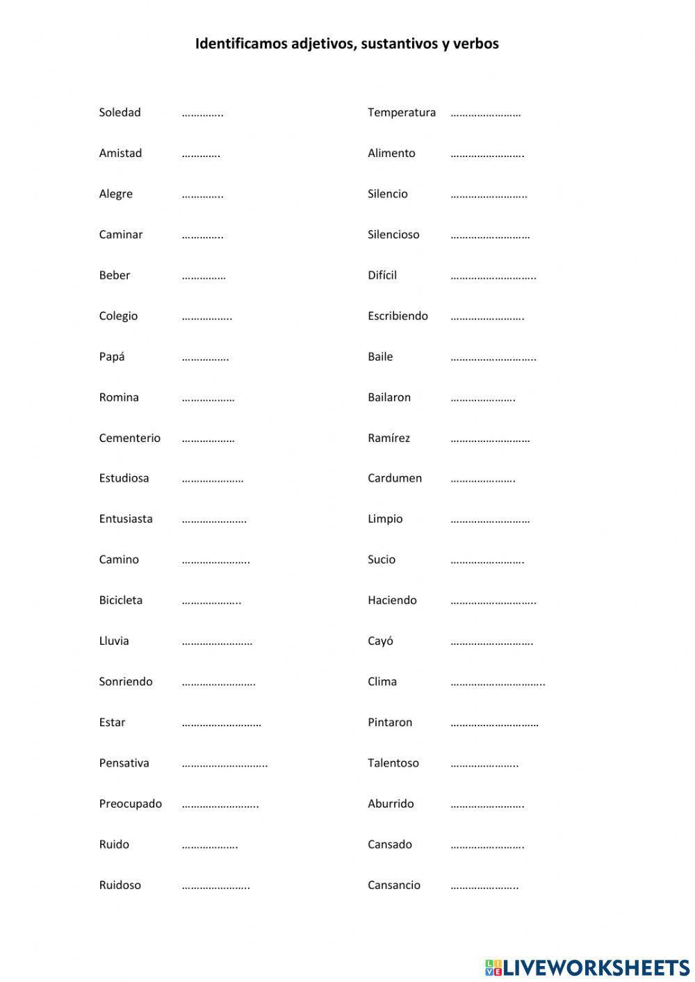 REPASO: Adjetivos, sustantivos, verbos