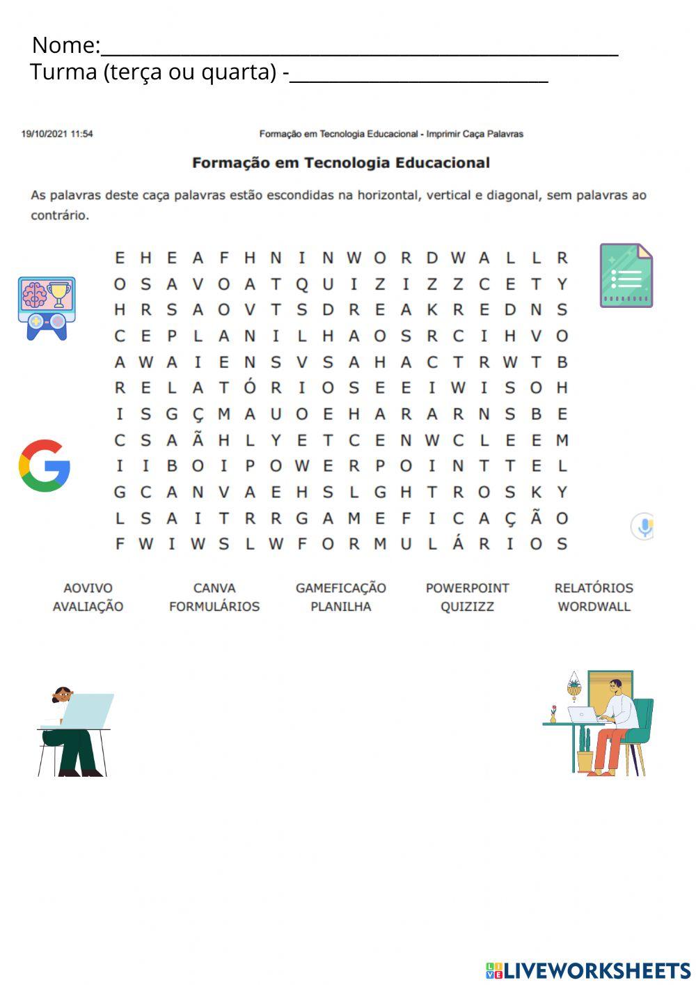 Tecnologias Digitais - Imprimir Caça Palavras, PDF