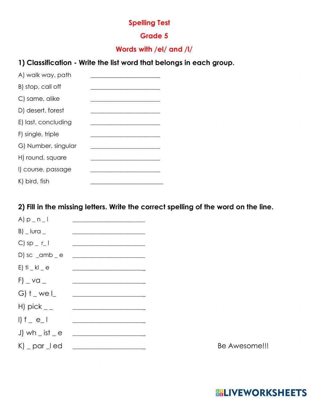 Spelling Test -el- and -l-