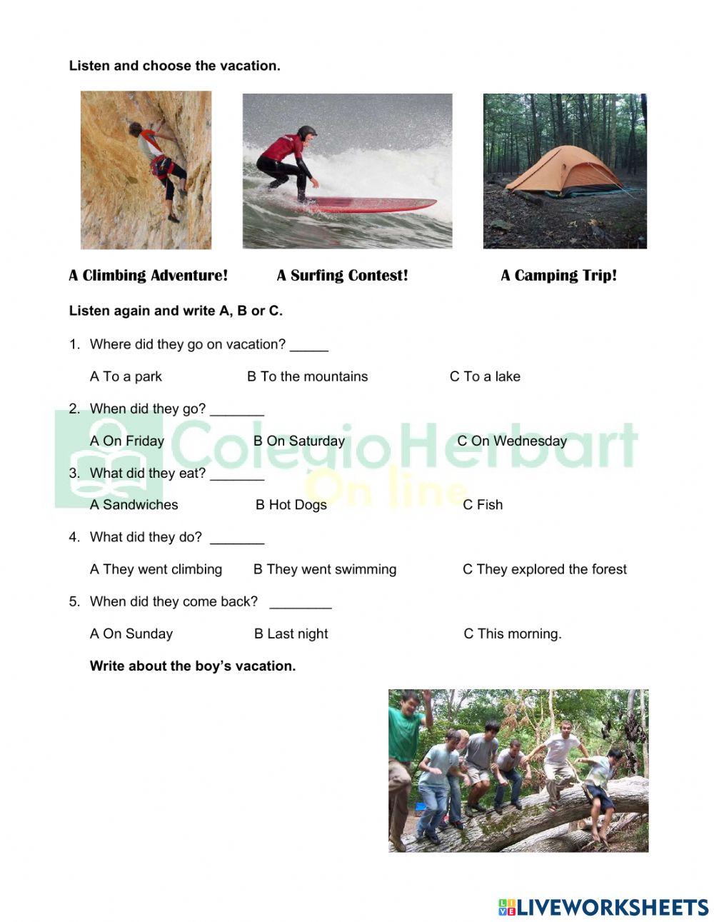 Exercise Listening 5th Vacation