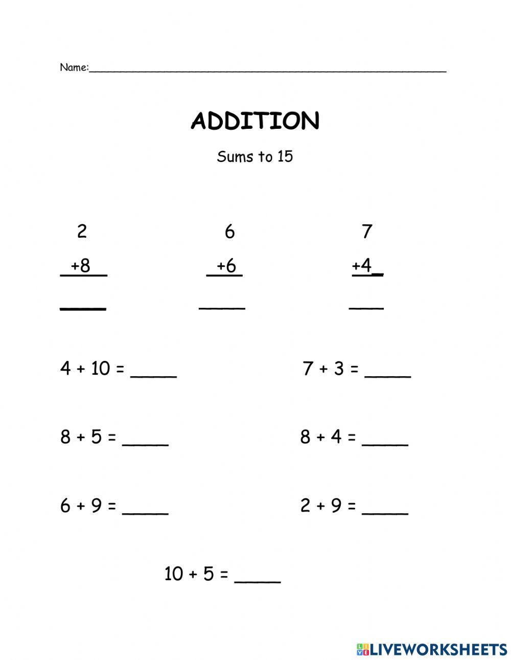 Addition online exercise for Grade 1 | Live Worksheets
