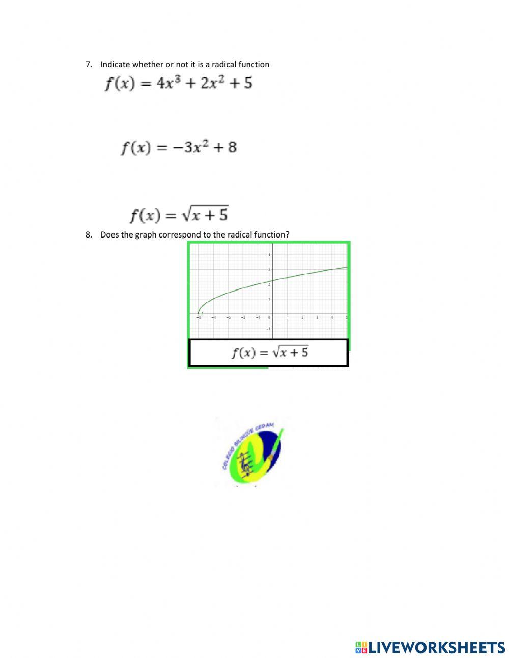 Logarithmic, exponential, rational and radical functions